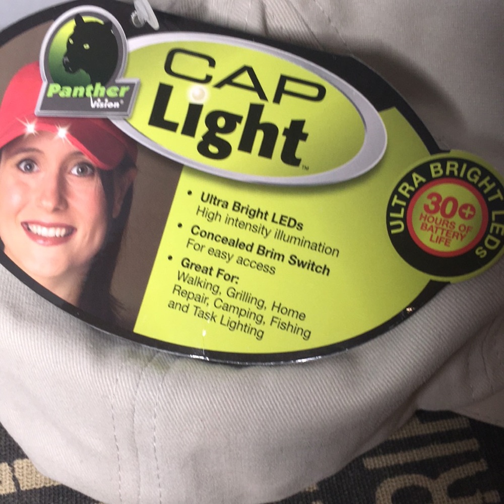 NWT Panther vision cap light. LED lighted baseball cap snapback tan.